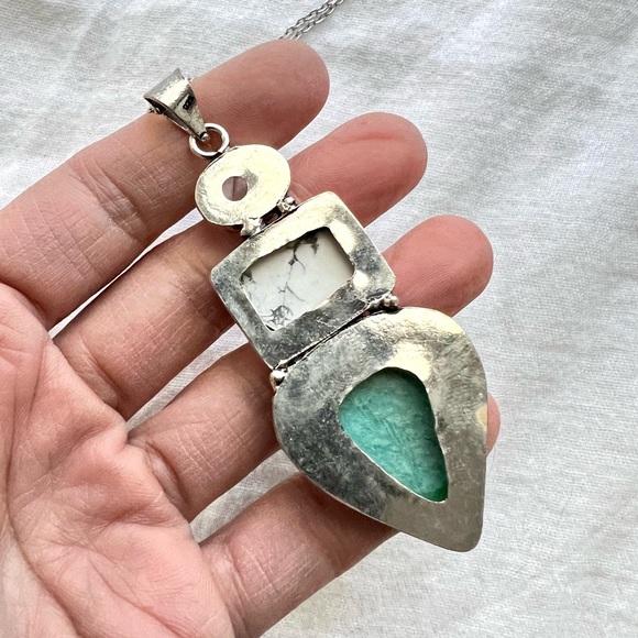 925 * FLAW* Rose Quartz + Howlite + Amazonite Necklace Pendant - Picture 7 of 9